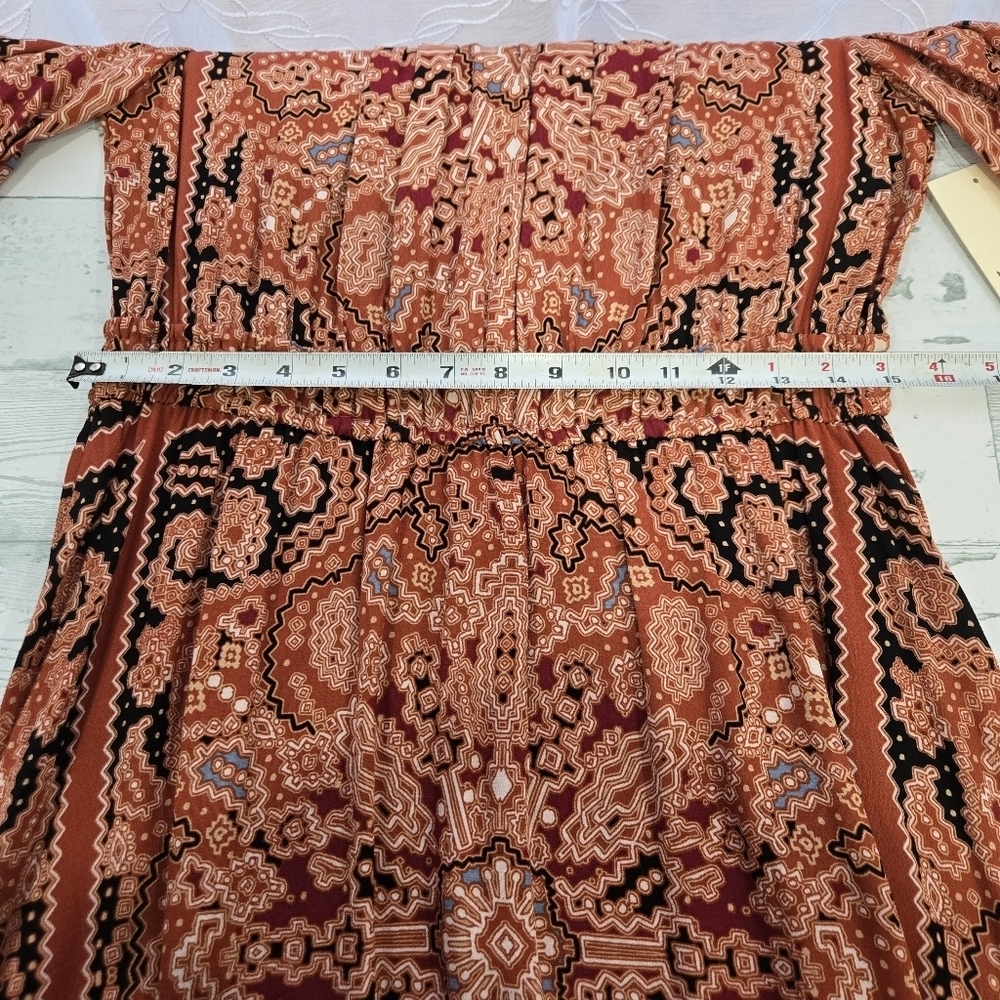 Nurture Paisley Midi Dress Medium Boho Rust Terracotta Elastic Waist V Hem - Picture 6 of 10